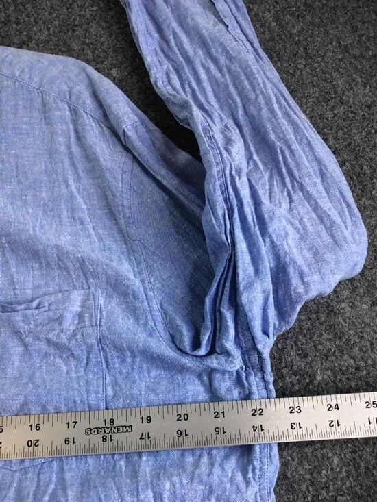 H&M Shirt Mens Extra Large Blue Linen Blend Long Sleeve Button Chambray - Picture 6 of 9